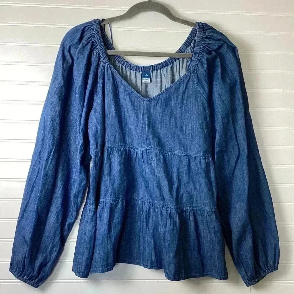 Old Navy denim peasant shirt  denim top 3/4 sleeve  size Large/ Medium